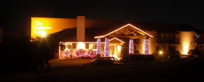 Holiday lights on Cascades Lodge, Killington Vermont