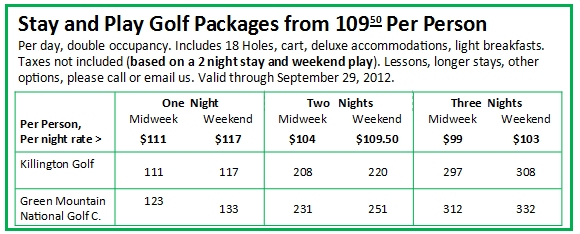 Stay and Play Killington and Green Mountain Golf Course