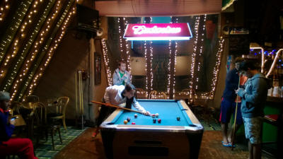 Playing Pool in the lounge at the Cascades Lodge, Killington